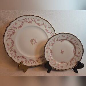Vintage The Orginal Bridal Rose Dinner Plate Set with Gold Trim